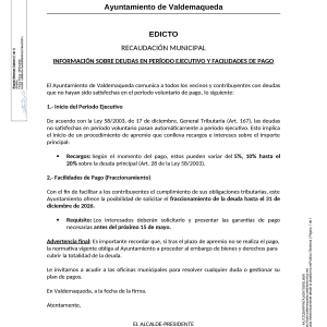 Edicto: información sobre deudas en período ejecutivo y facilidades de pago